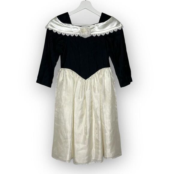 Eve Too! Byer California Vintage Dress Girls Size 6X Velvet Satin Black Cream - Picture 1 of 13